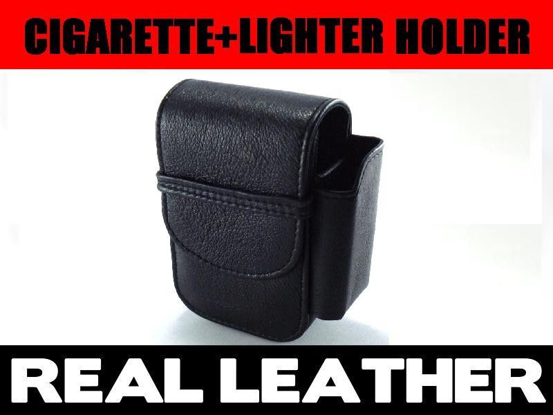 Just Leather Cigarette Case purse Lighter pouch Genuine Leather Black