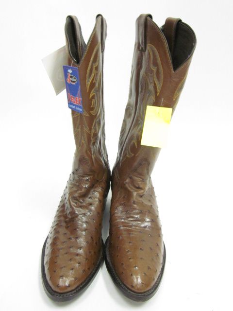 Justins Mens Dark Brown Leather Ostrich Boots Sz 10 5