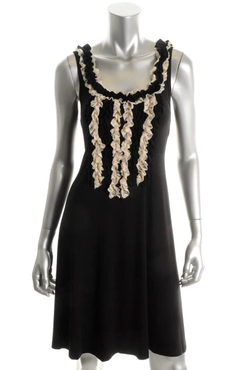 Karen Kane New Black Ruffled Lace Trim Sleeveless Casual Dress M BHFO