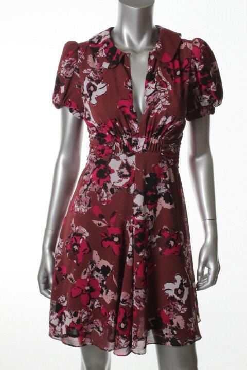 Karl Lagerfeld New Red Floral Print Peter Pan Collar Short Sleeve