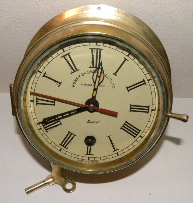 Browne & Son Sestrel Brass Ships Clock Barking & London w/ KEY Antique