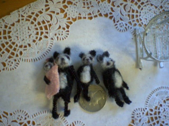 Doll House Panda Bear Miniature Family Artist Teddy Bear OOAK Vintage