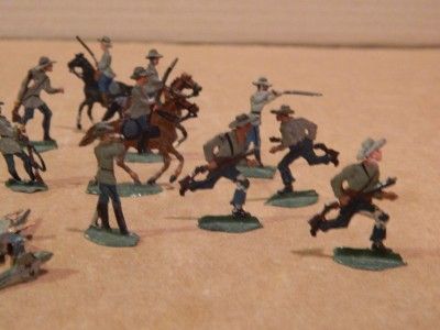 16 Half Flat Lead Soldiers in Green Uniforms 3 on Horseback Vintage