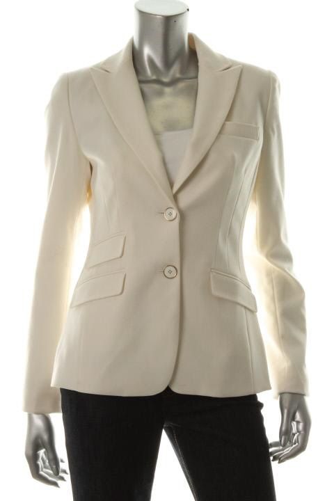 Elie Tahari New Kimberly Ivory Notch Collar Lined Two Button Blazer