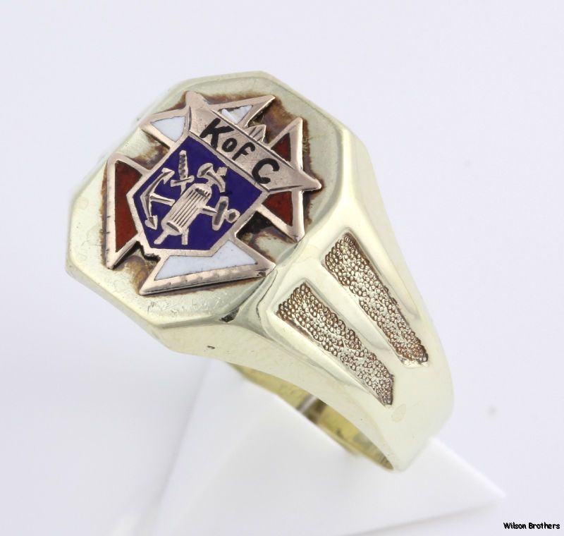 Knights of Columbus Fraternal 1919 Enameled Emblem Mens Ring   14k