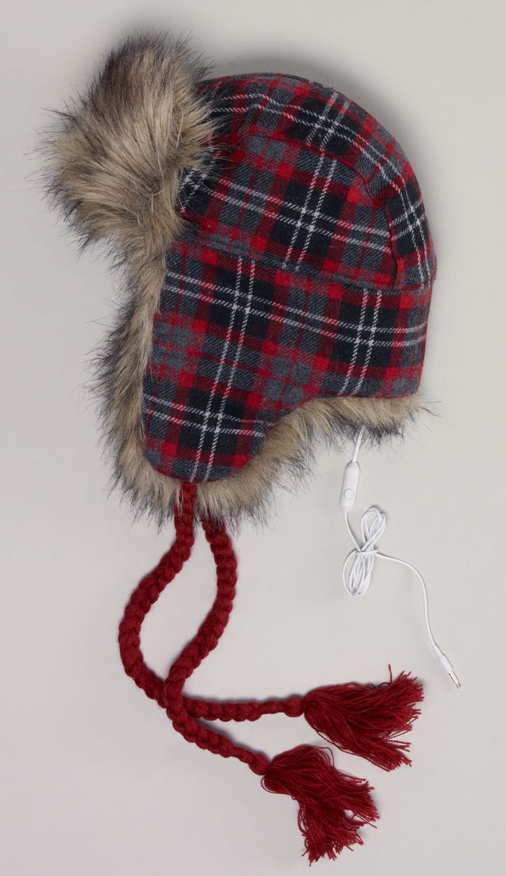 American Eagle AE Mens Removable Headphones Fur Plaid Trapper Hat