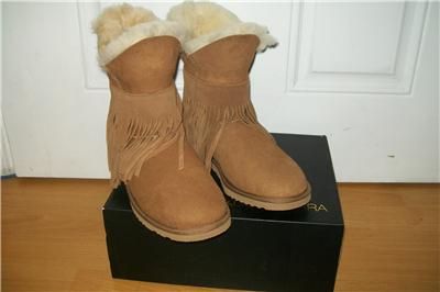 Koolaburra Fringed Chestnut Haley Ankle Bootie Shearling Boot Shoes Sz