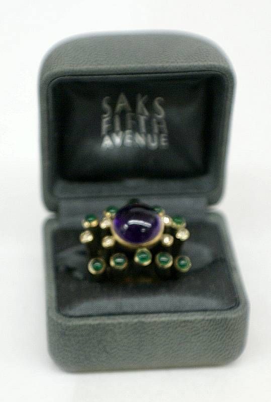 Handmade Monumental 18K Gold Oxidized Sterling w Amethyst Emeralds