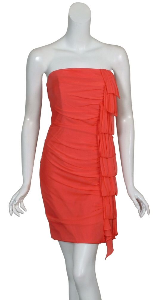 Kurt Thomas Vibrant Coral Silk Ruched Cocktail Evening Dress New