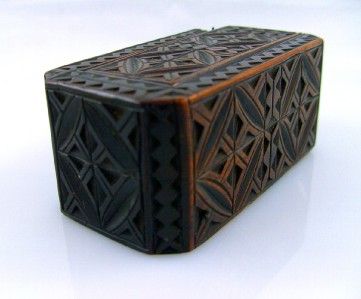 Antique Late 1600s Ornate Carved Bog Oak Jewellery Box Secret