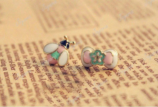 Flower Birdie Bird Ladybug Ladybird Beetle Bow Bowknot Ear Stud