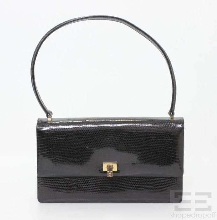 LAMBERTSON Truex Black Lizard Flap Handbag