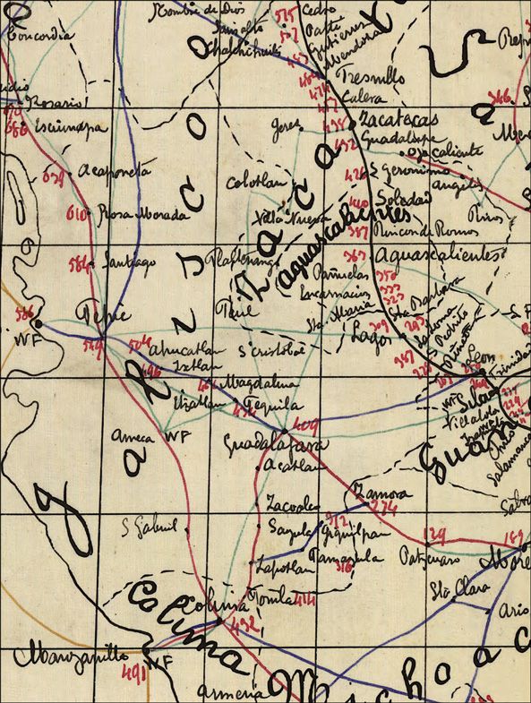 1884 Large Telegraph Line Shipping Map of Mexico