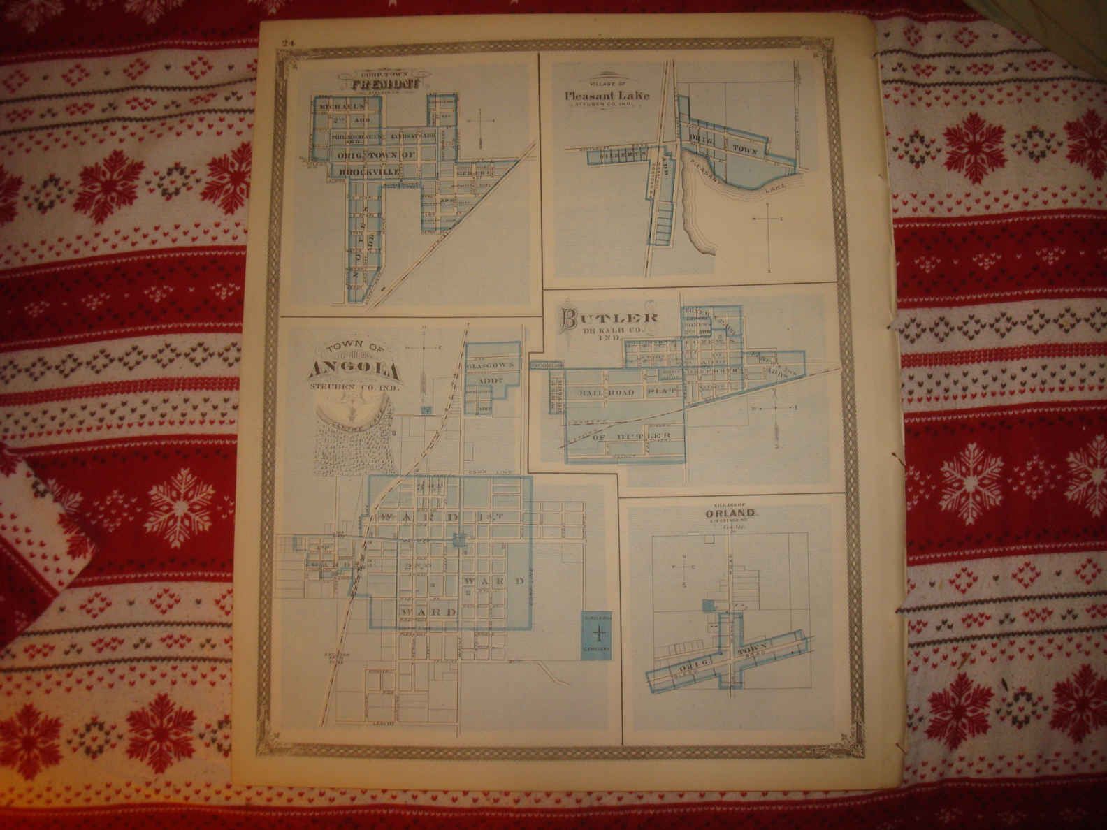 1876 STEUBEN COUNTY ANGOLA FREMONT BUTLER PLEASANT LAKE INDIANA MAP NR