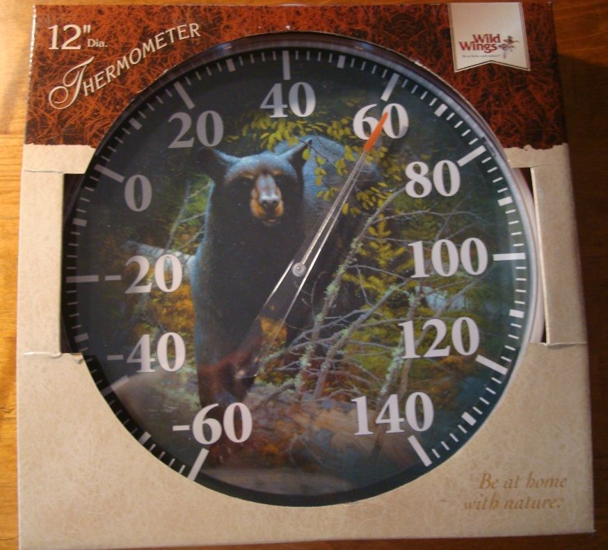 Large Outdoor Thermometer Black Bear Log Cabin Lodge Home Decor New in