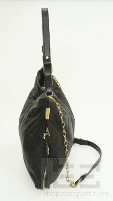 Lanvin Black Creased Lambskin Leather Amalia Bucket Bag New