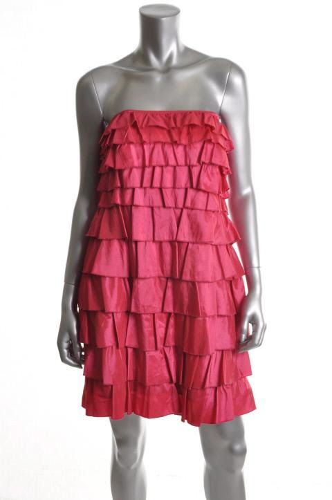 Laundry by Design New Pink Satin Strapless Tiered Lined Cocktail Dress