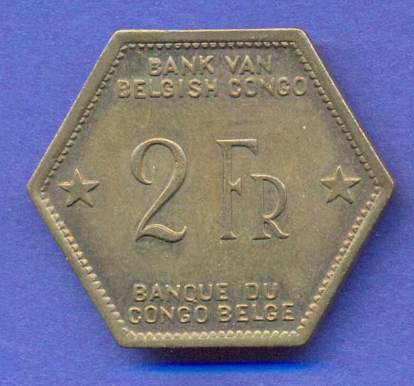 Belgian Congo 2 Francs 1943 KM25 I168