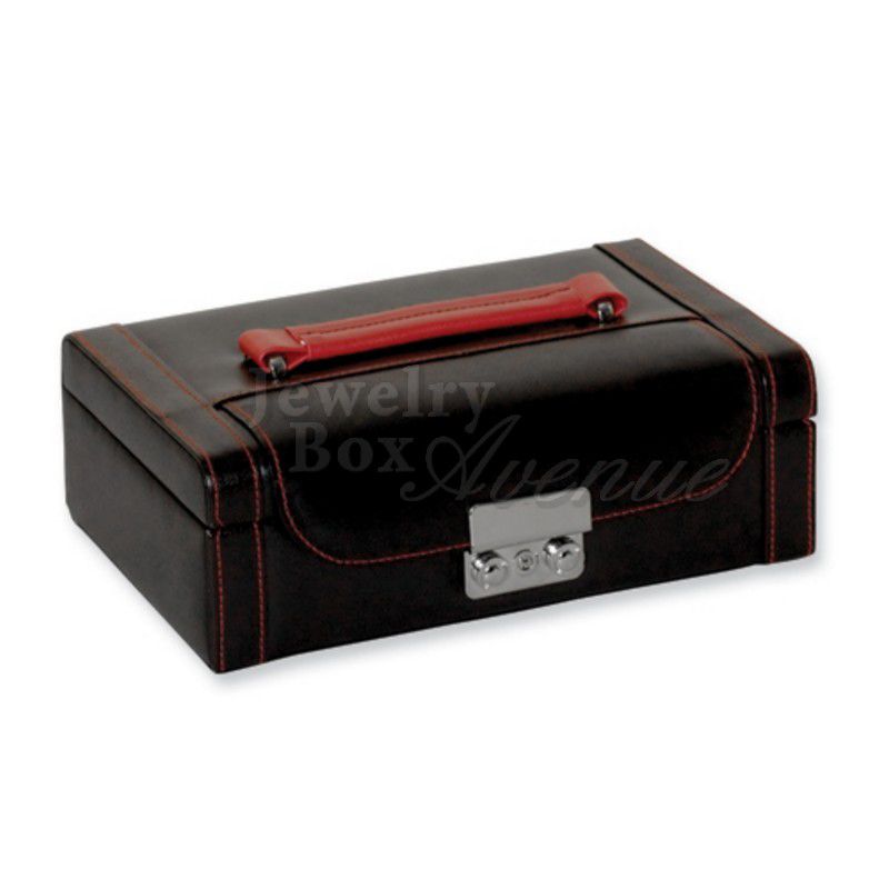 Red Lockable Faux Leather Jewelry Box Case Organizer Storage