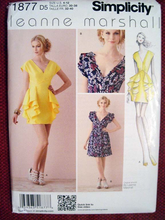 Simplicity Leanne Marshall Misses Side Flounce Dress Pattern 1877 Sz