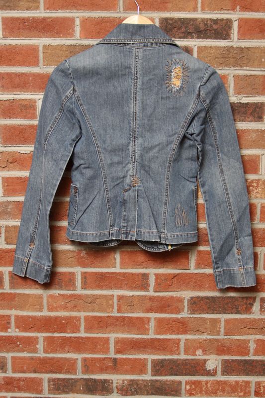 New Level 99 Denim Jean Blazer Distressed Wrap Jacket Coat Shirt Top