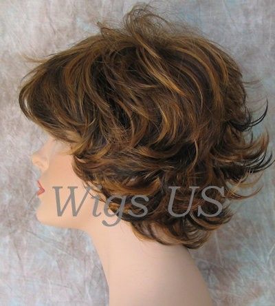 Wigs 3 Tone Brown Auburn Very Short Flip Curls Bangs Wig US Seller