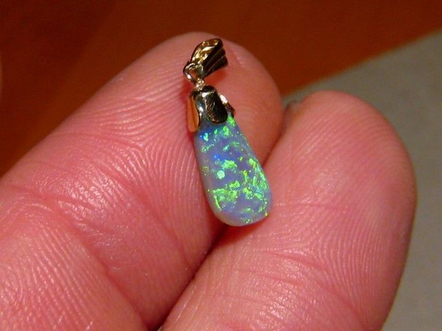 Lime Green 100% Natural Australian Semi Black Opal Pendant 14k Yellow