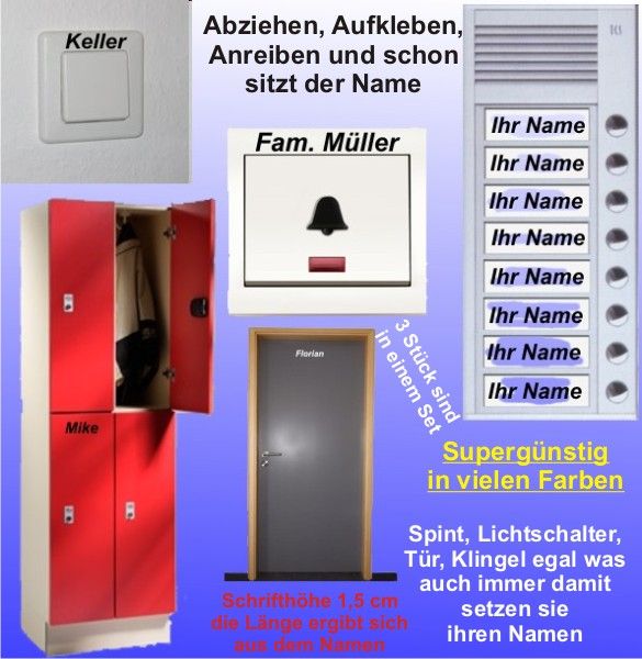 Aufkleber Namen Namensaufkleber TÜR Klingel Spint