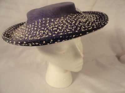 Ladies Wide Brim Flat Top Hat Silk Black w Beige Netting Church