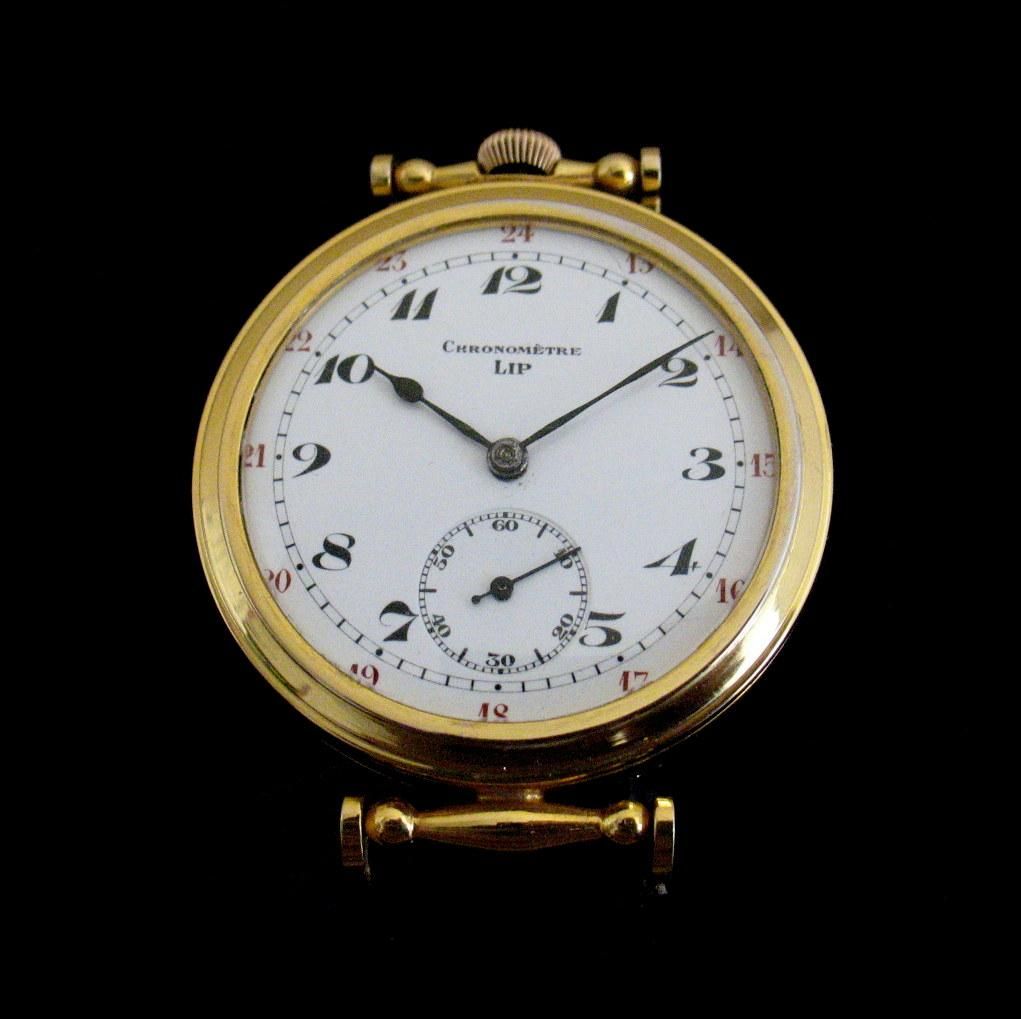 RARE Aged Excellent Lip Chronometre Watch Enamel Dial Gold Plated Case