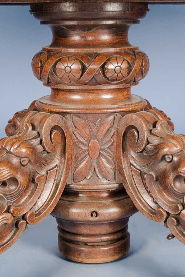 Carved Oak Antique Oval Dining Table Lions Head Base