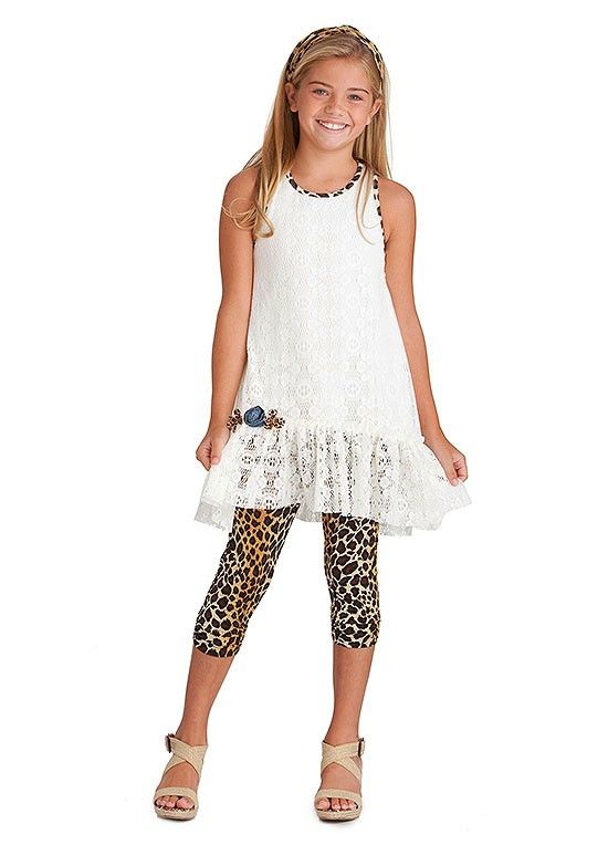 New Girls Boutique Peaches N Cream Sz 4 Ivory Lace Leopard Outfit