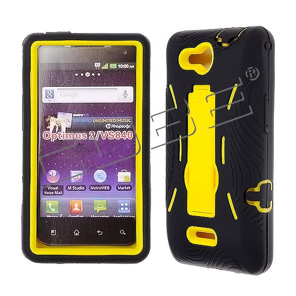 For LG Lucid VS840 Case Cover Hybrid Black Yellow Kickstand AA 001C