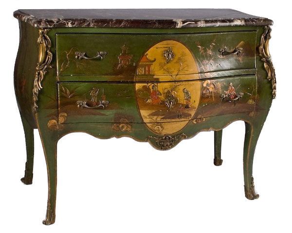 Antique Louis XV Style Chinoiserie Bombe Commode Chest