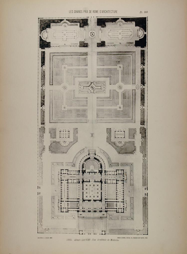 1902 Print 1885 Albert Louvet Architecture Floor Plan Original