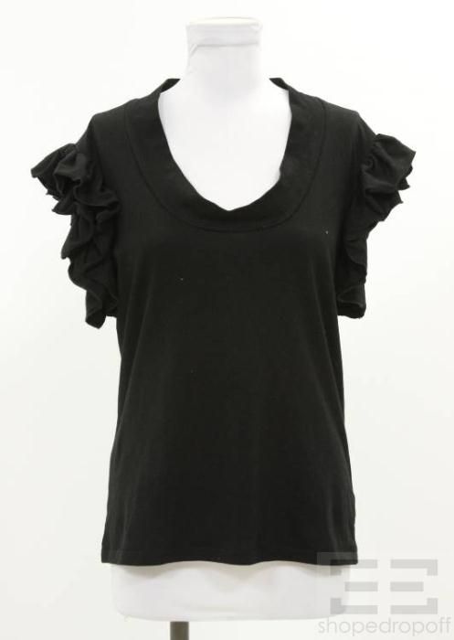 Lutz Patmos Black Organic Cotton Ruffle Sleeve Top Size M