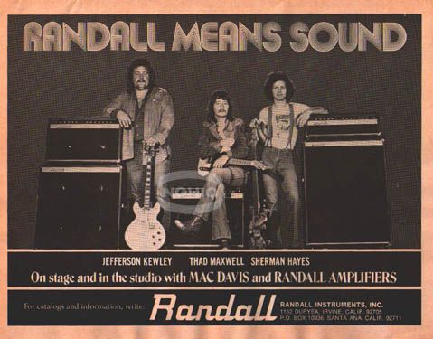 Thad Maxwell Mac Davis Randall Guitar Amp Ad Vtg 70S