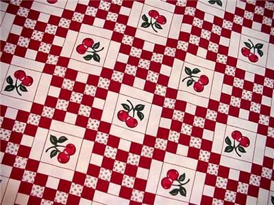 Round Cherry Tablecloth Retro Vintage Style Cherries Red Checkerboard