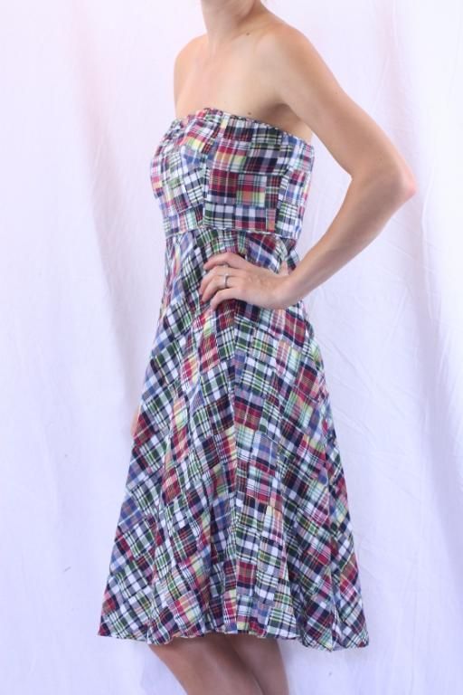 10 Adorable J Crew Patchwork Madras Plaid Strapless Dress Boning