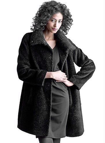 EILEEN FISHER BLACK SHEARED SURI ALPACA COAT w HIGH COLLAR MED NWT $