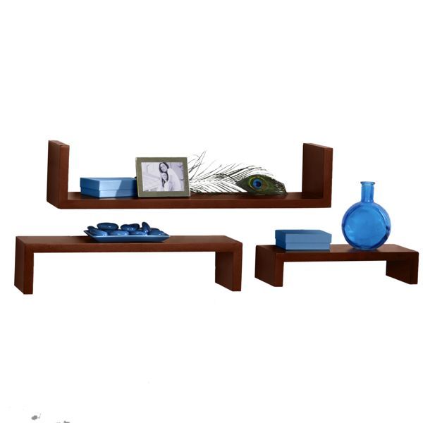 Melannco Pecan Nesting U Shelves Set of 3