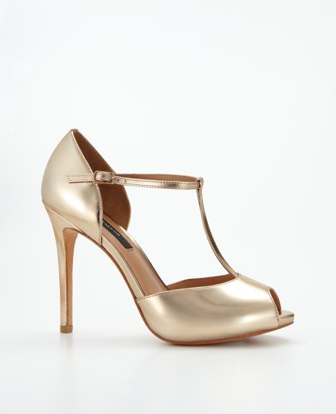 Ann Taylor T Strap Peeptoe Pumps Shoe $178 Gold 9 5