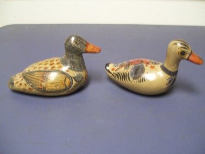 Vintage 1930s Mexican Pottery Ducks Burnished Clay