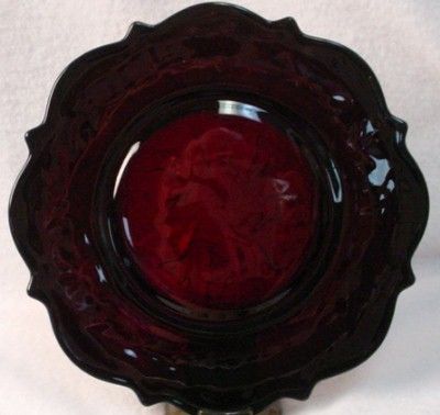 McKee Glass Rock Crystal Flower Ruby Red Salad Plate 8 3 4 s E