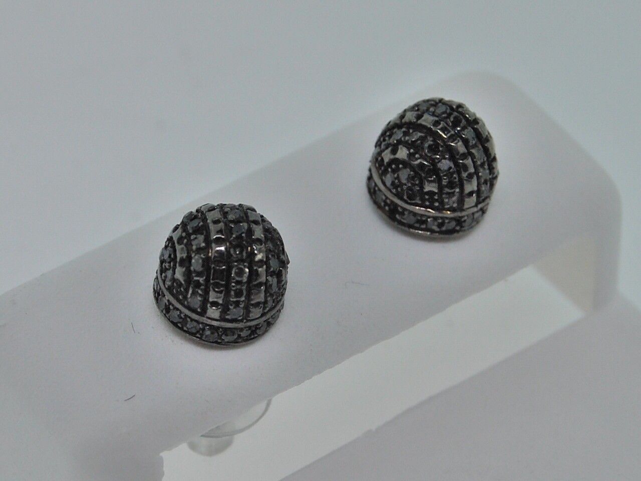 45c Mens Black Gold Finish Black Diamond Stud Earrings