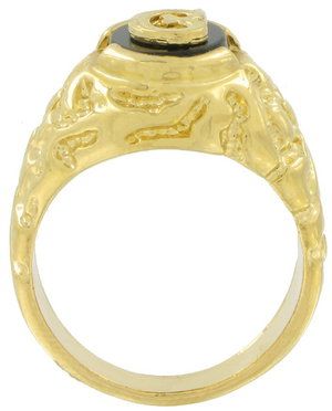 14k Gold GP Mens Black Onyx C Initial Signet Ring Sz