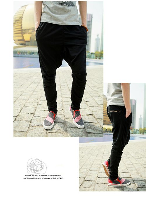 Mens Casual Rop Sports Pants Zipper Harem Trousers Pants Training