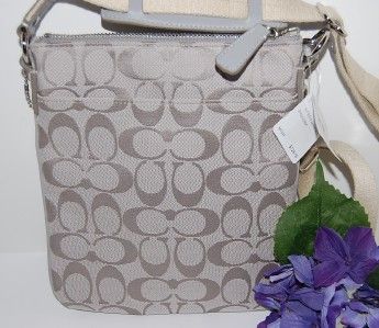 New Coach Sutton Gray Sig Stripe Crossbody Swingpack Bag 47162