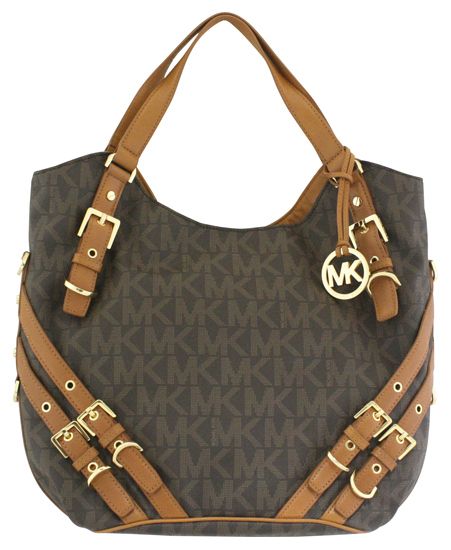 Michael Kors Milo PVC Logo Large Shoulder Tote Brown New