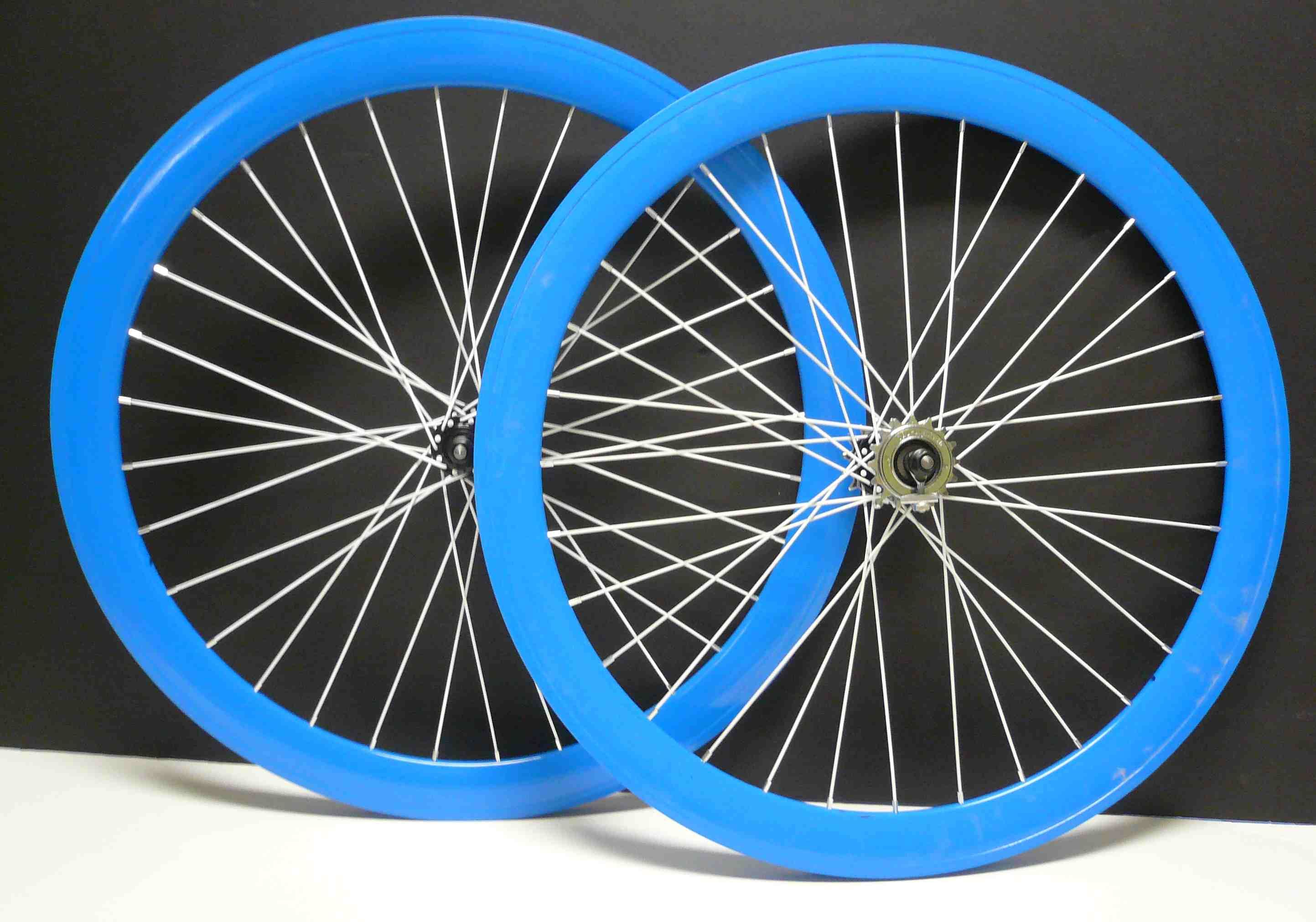 700c Deep 50CM FIXED Gear Front Rear Bike Wheels Set rims Blue